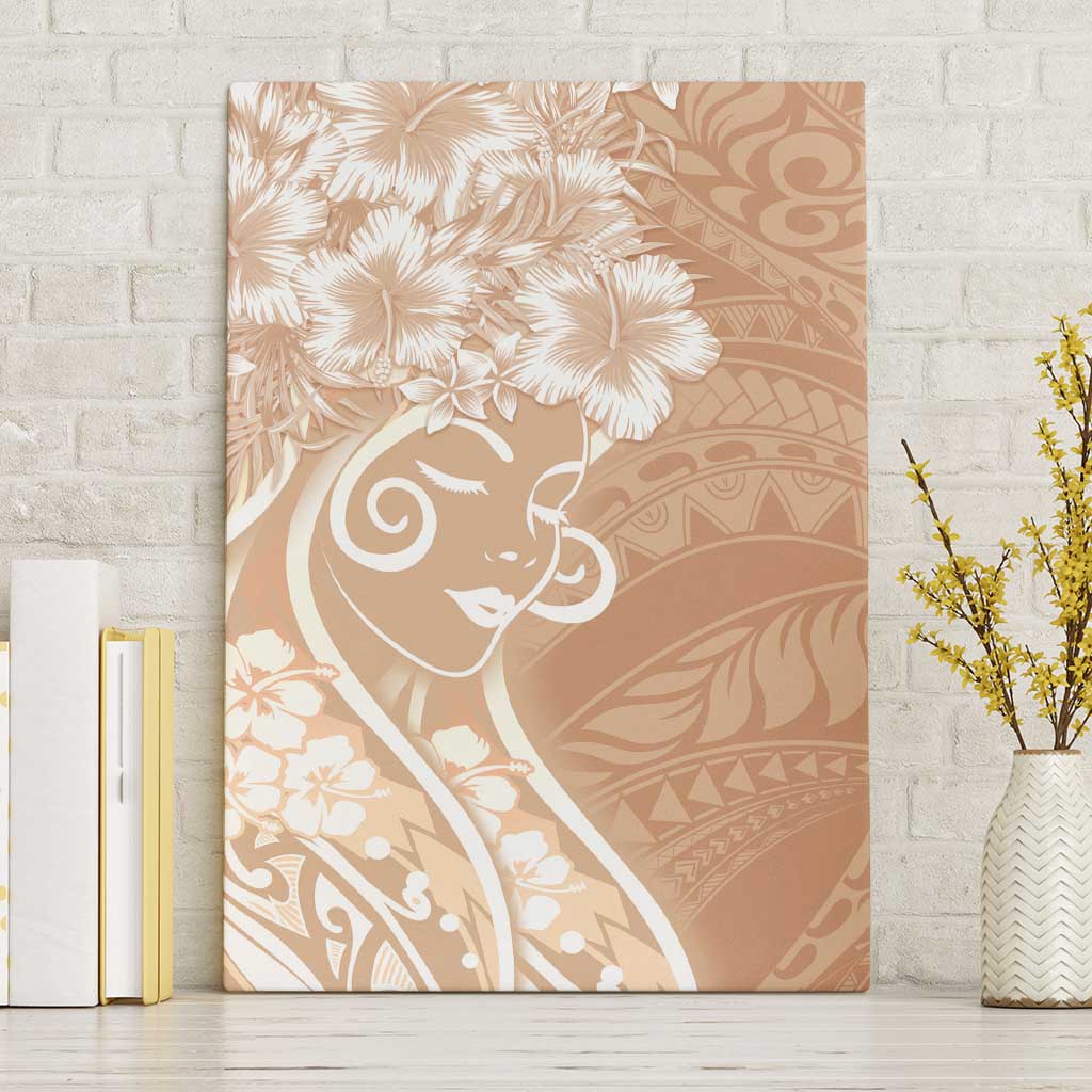 Polynesian Women's Day Canvas Wall Art Brown Hibiscus Flowers With Polynesian Pattern