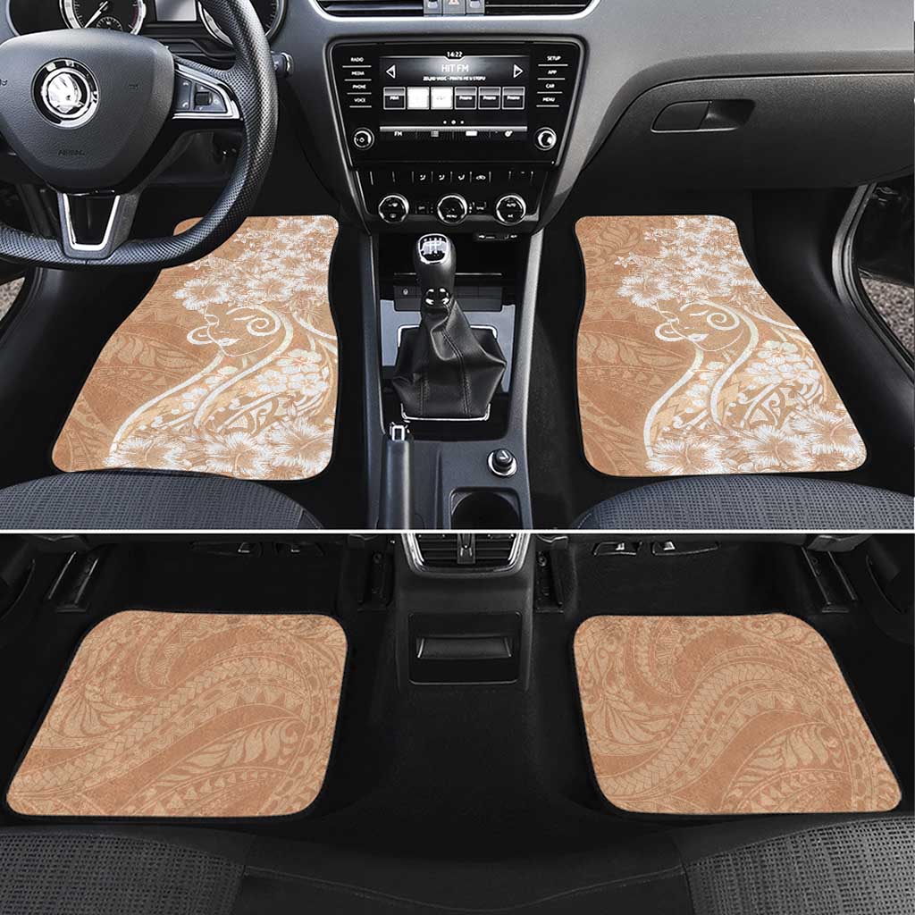 Polynesian Women's Day Car Mats Brown Hibiscus Flowers With Polynesian Pattern LT05 Set 4pcs Brown - Polynesian Pride