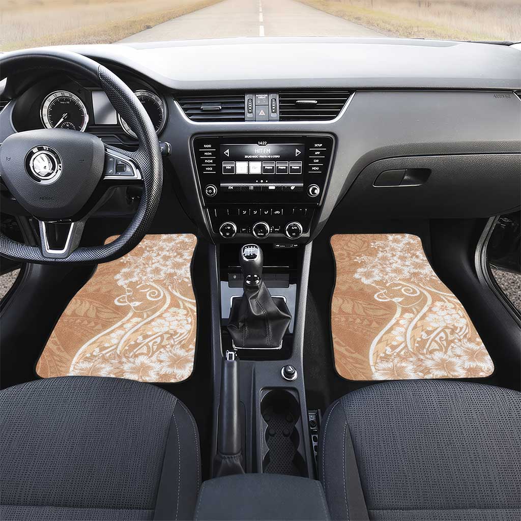 Polynesian Women's Day Car Mats Brown Hibiscus Flowers With Polynesian Pattern LT05 Set 2pcs - Front Brown - Polynesian Pride