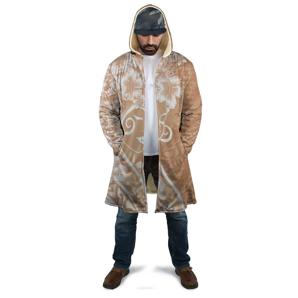 Polynesian Women's Day Cloak Brown Hibiscus Flowers With Polynesian Pattern