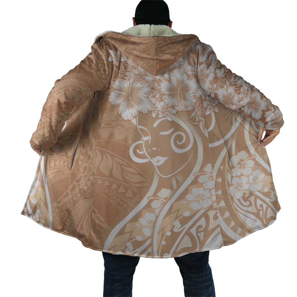 Polynesian Women's Day Cloak Brown Hibiscus Flowers With Polynesian Pattern