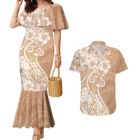 Polynesian Women's Day Couples Matching Mermaid Dress and Hawaiian Shirt Brown Hibiscus Flowers With Polynesian Pattern LT05 Brown - Polynesian Pride
