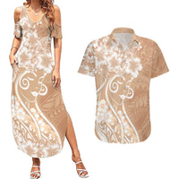 Polynesian Women's Day Couples Matching Summer Maxi Dress and Hawaiian Shirt Brown Hibiscus Flowers With Polynesian Pattern LT05 Brown - Polynesian Pride