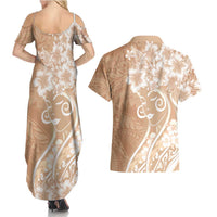 Polynesian Women's Day Couples Matching Summer Maxi Dress and Hawaiian Shirt Brown Hibiscus Flowers With Polynesian Pattern LT05 - Polynesian Pride