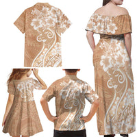 Polynesian Women's Day Family Matching Off Shoulder Maxi Dress and Hawaiian Shirt Brown Hibiscus Flowers With Polynesian Pattern LT05 - Polynesian Pride