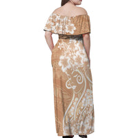 Polynesian Women's Day Family Matching Off Shoulder Maxi Dress and Hawaiian Shirt Brown Hibiscus Flowers With Polynesian Pattern LT05 - Polynesian Pride