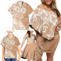 Polynesian Women's Day Family Matching Off Shoulder Short Dress and Hawaiian Shirt Brown Hibiscus Flowers With Polynesian Pattern LT05 - Polynesian Pride
