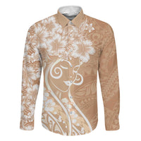 Polynesian Women's Day Family Matching Off Shoulder Short Dress and Hawaiian Shirt Brown Hibiscus Flowers With Polynesian Pattern LT05 Dad's Shirt - Long Sleeve Brown - Polynesian Pride