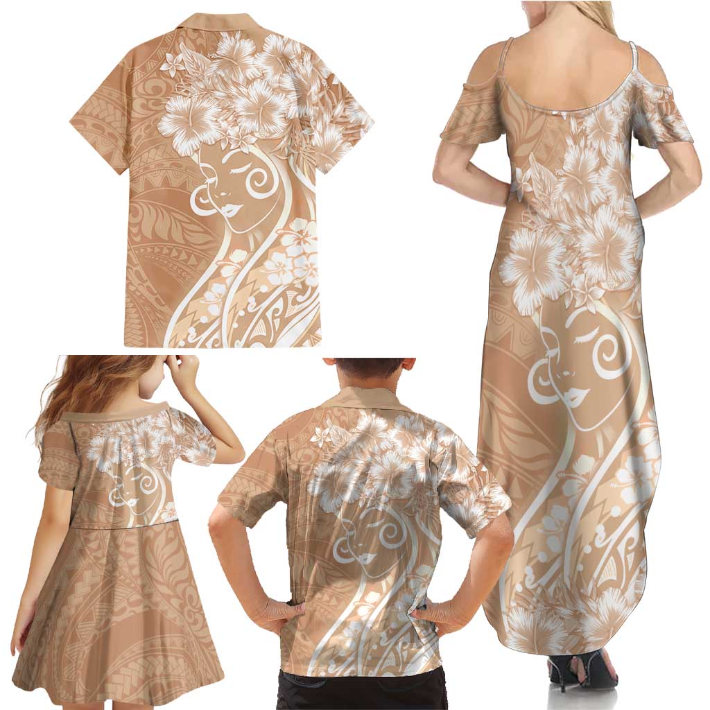 Polynesian Women's Day Family Matching Summer Maxi Dress and Hawaiian Shirt Brown Hibiscus Flowers With Polynesian Pattern LT05 - Polynesian Pride