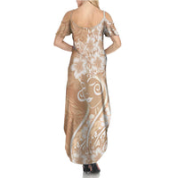 Polynesian Women's Day Family Matching Summer Maxi Dress and Hawaiian Shirt Brown Hibiscus Flowers With Polynesian Pattern LT05 - Polynesian Pride