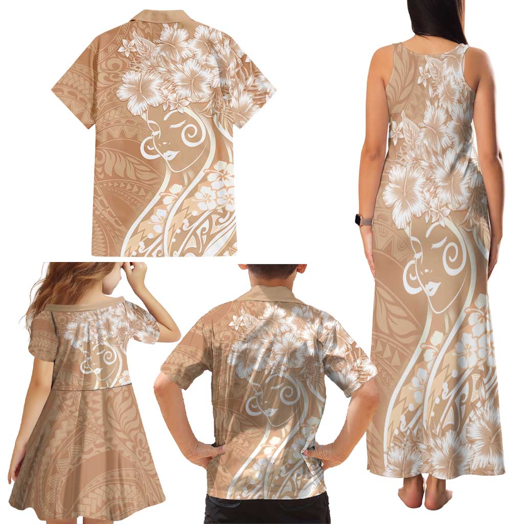 Polynesian Women's Day Family Matching Tank Maxi Dress and Hawaiian Shirt Brown Hibiscus Flowers With Polynesian Pattern LT05 - Polynesian Pride