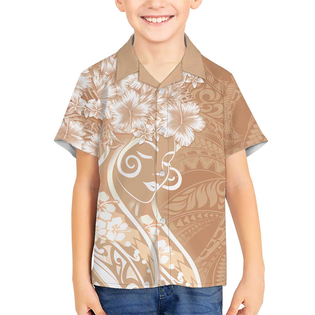 Polynesian Women's Day Family Matching Tank Maxi Dress and Hawaiian Shirt Brown Hibiscus Flowers With Polynesian Pattern LT05 Son's Shirt Brown - Polynesian Pride