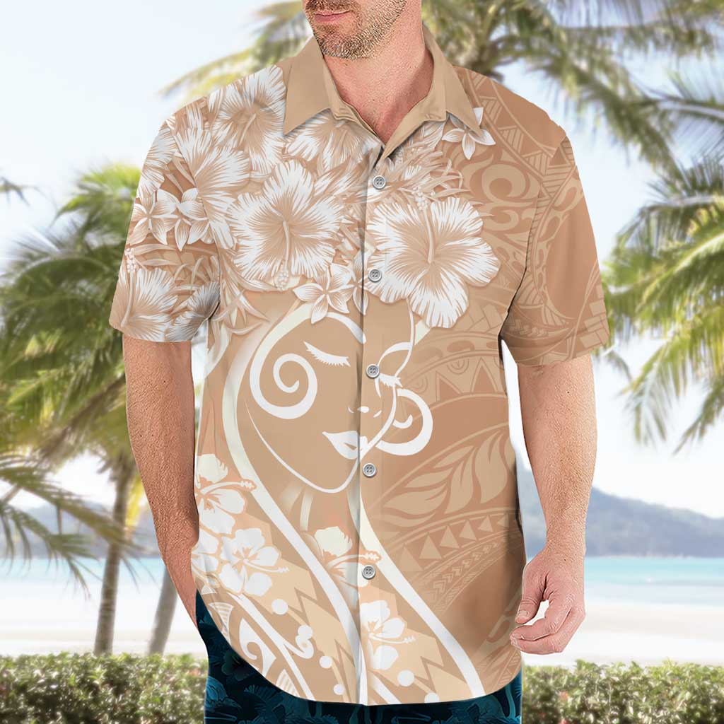 Polynesian Women's Day Hawaiian Shirt Brown Hibiscus Flowers With Polynesian Pattern