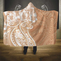 Polynesian Women's Day Hooded Blanket Brown Hibiscus Flowers With Polynesian Pattern