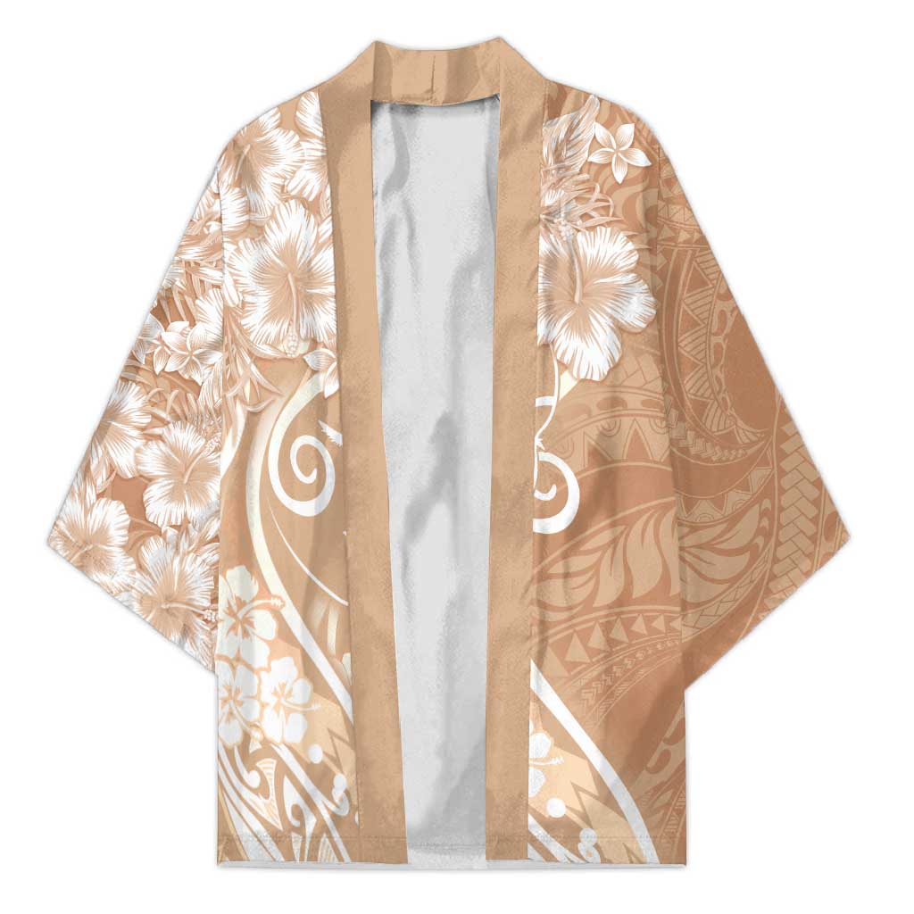 Polynesian Women's Day Kimono Brown Hibiscus Flowers With Polynesian Pattern
