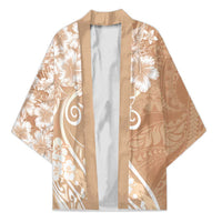 Polynesian Women's Day Kimono Brown Hibiscus Flowers With Polynesian Pattern