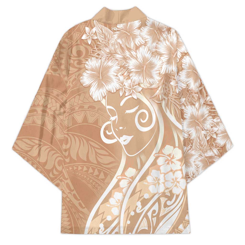 Polynesian Women's Day Kimono Brown Hibiscus Flowers With Polynesian Pattern