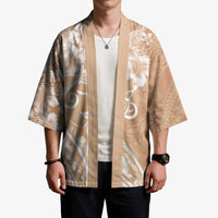 Polynesian Women's Day Kimono Brown Hibiscus Flowers With Polynesian Pattern