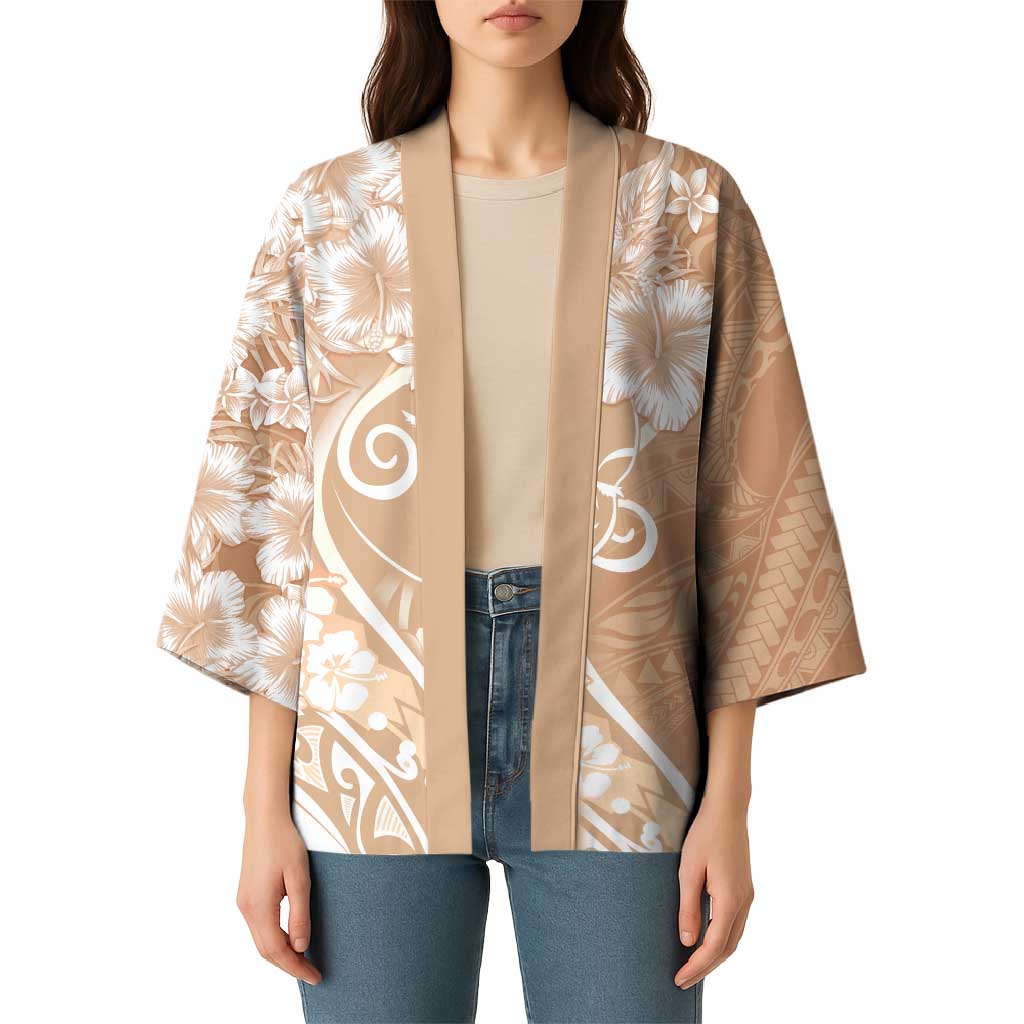 Polynesian Women's Day Kimono Brown Hibiscus Flowers With Polynesian Pattern
