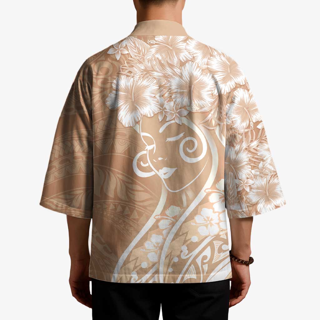 Polynesian Women's Day Kimono Brown Hibiscus Flowers With Polynesian Pattern