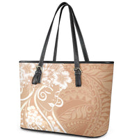 Polynesian Women's Day Leather Tote Bag Brown Hibiscus Flowers With Polynesian Pattern