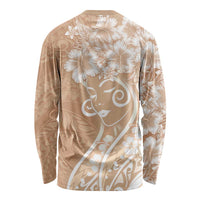 Polynesian Women's Day Long Sleeve Shirt Brown Hibiscus Flowers With Polynesian Pattern