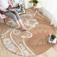 Polynesian Women's Day Round Carpet Brown Hibiscus Flowers With Polynesian Pattern