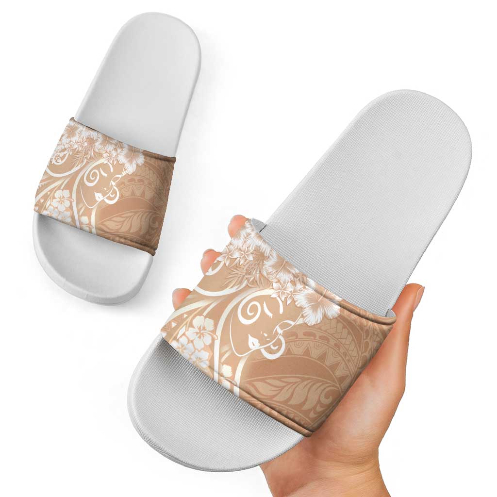 Polynesian Women's Day Slide Sandals Brown Hibiscus Flowers With Polynesian Pattern