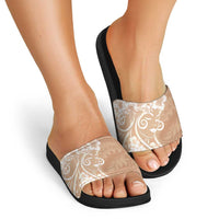 Polynesian Women's Day Slide Sandals Brown Hibiscus Flowers With Polynesian Pattern