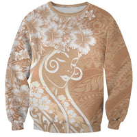 Polynesian Women's Day Sweatshirt Brown Hibiscus Flowers With Polynesian Pattern