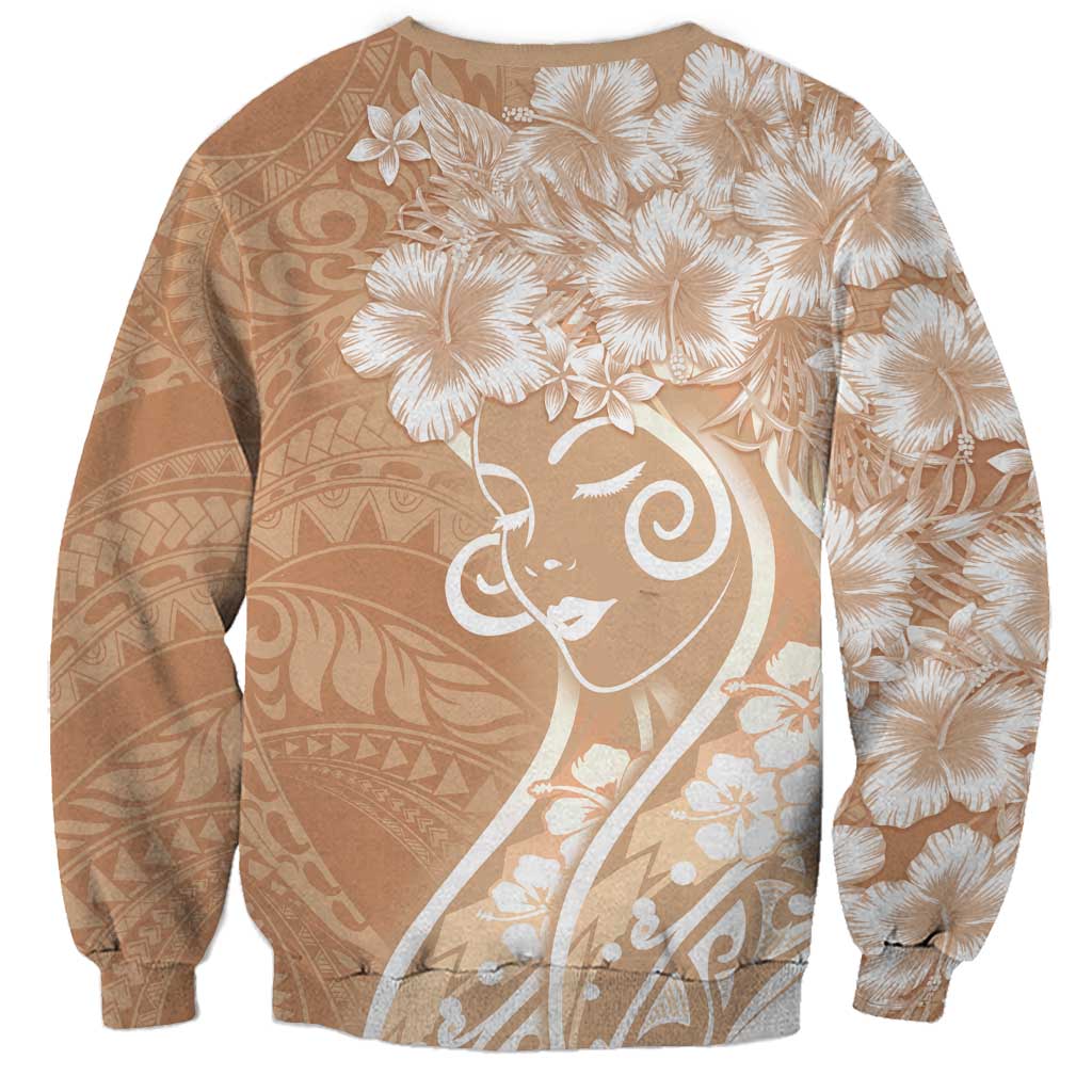 Polynesian Women's Day Sweatshirt Brown Hibiscus Flowers With Polynesian Pattern