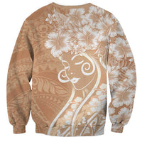 Polynesian Women's Day Sweatshirt Brown Hibiscus Flowers With Polynesian Pattern