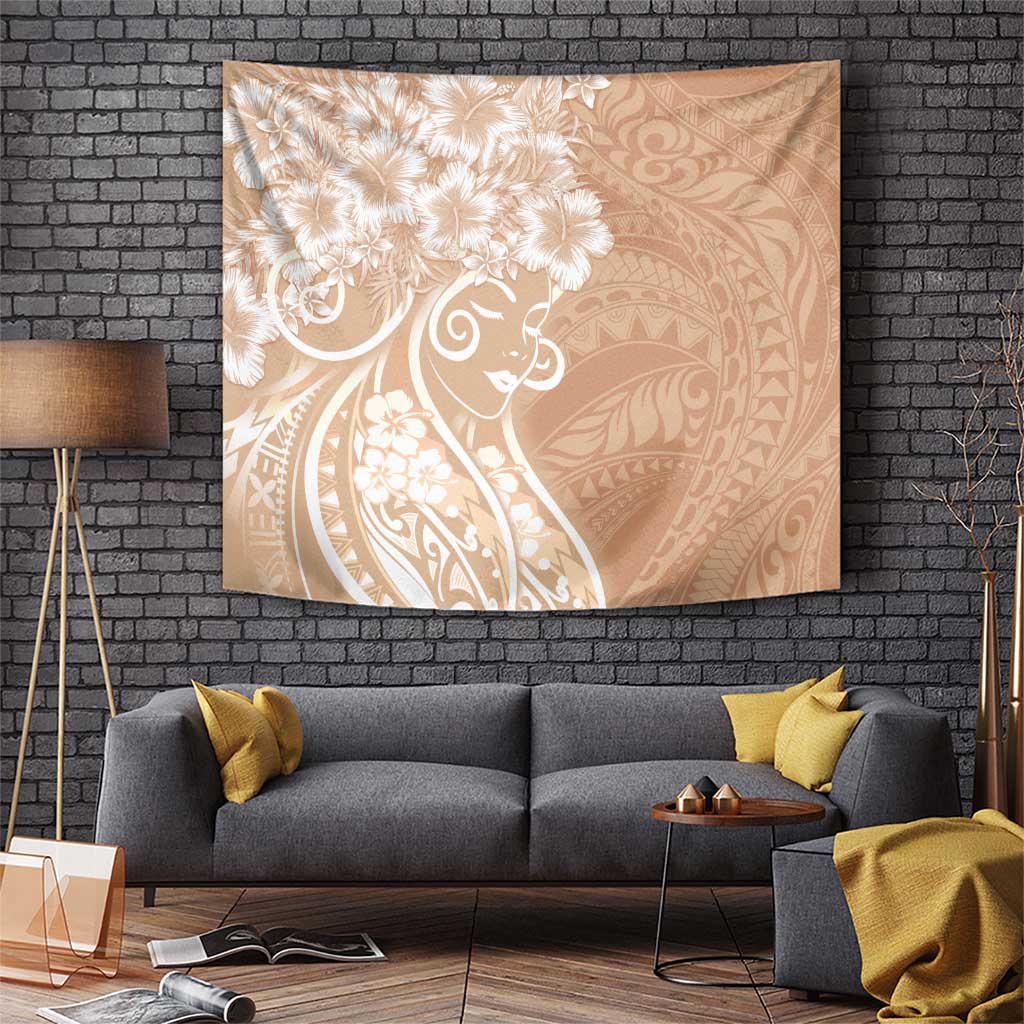 Polynesian Women's Day Tapestry Brown Hibiscus Flowers With Polynesian Pattern