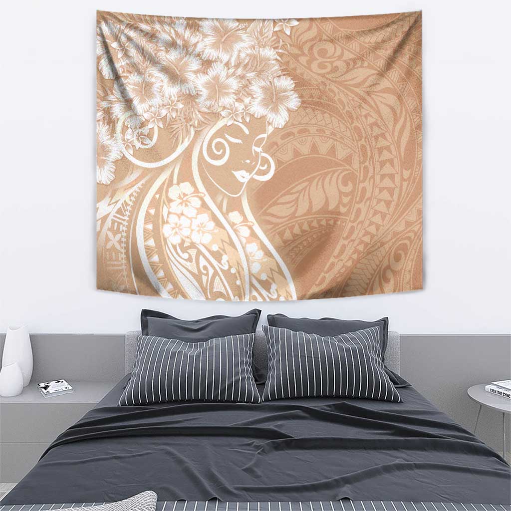 Polynesian Women's Day Tapestry Brown Hibiscus Flowers With Polynesian Pattern