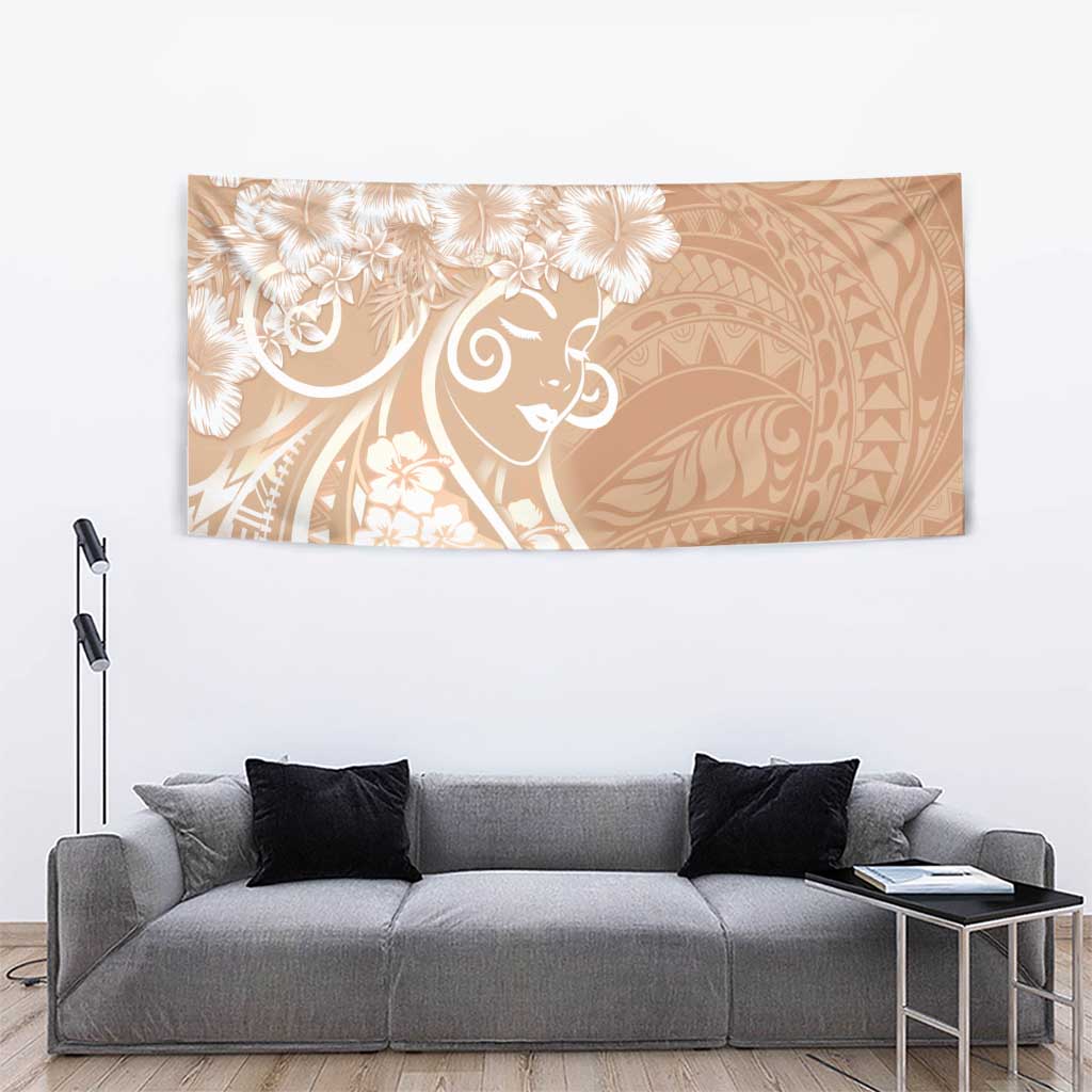 Polynesian Women's Day Tapestry Brown Hibiscus Flowers With Polynesian Pattern