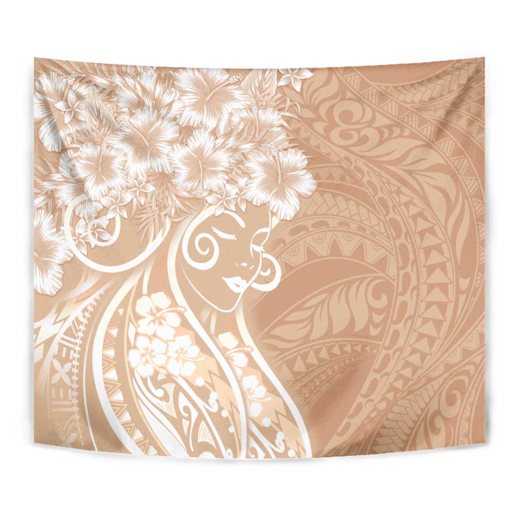 Polynesian Women's Day Tapestry Brown Hibiscus Flowers With Polynesian Pattern