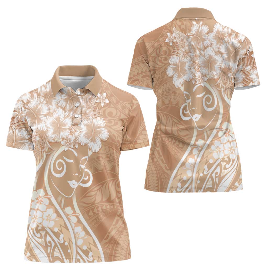 Polynesian Women's Day Women Polo Shirt Brown Hibiscus Flowers With Polynesian Pattern