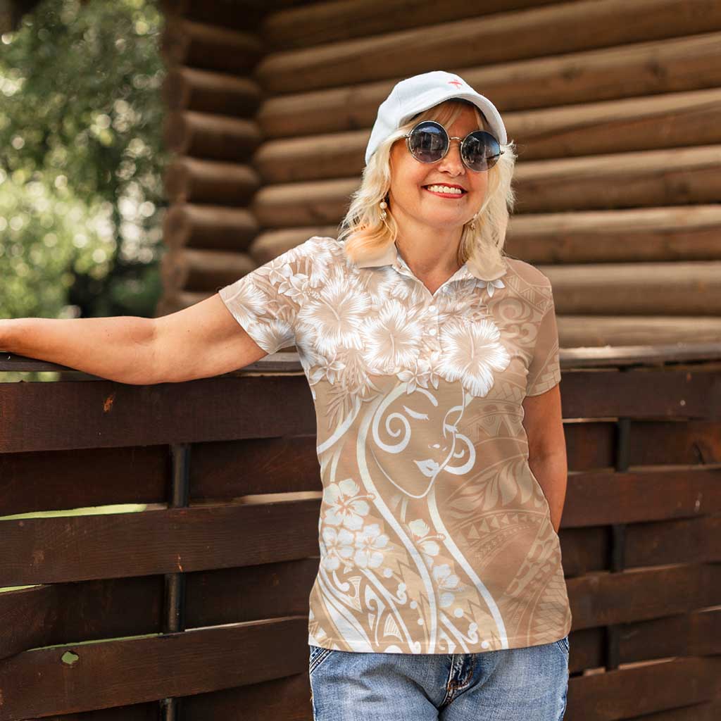 Polynesian Women's Day Women Polo Shirt Brown Hibiscus Flowers With Polynesian Pattern