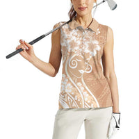 Polynesian Women's Day Women Sleeveless Polo Shirt Brown Hibiscus Flowers With Polynesian Pattern