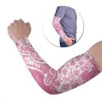 Polynesian Women's Day Arm Sleeves Pink Hibiscus Flowers With Polynesian Pattern
