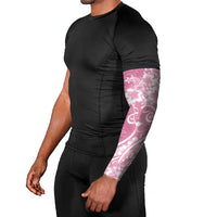 Polynesian Women's Day Arm Sleeves Pink Hibiscus Flowers With Polynesian Pattern