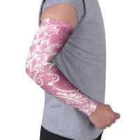 Polynesian Women's Day Arm Sleeves Pink Hibiscus Flowers With Polynesian Pattern