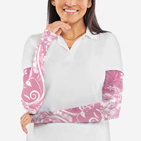 Polynesian Women's Day Arm Sleeves Pink Hibiscus Flowers With Polynesian Pattern