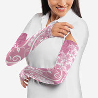 Polynesian Women's Day Arm Sleeves Pink Hibiscus Flowers With Polynesian Pattern