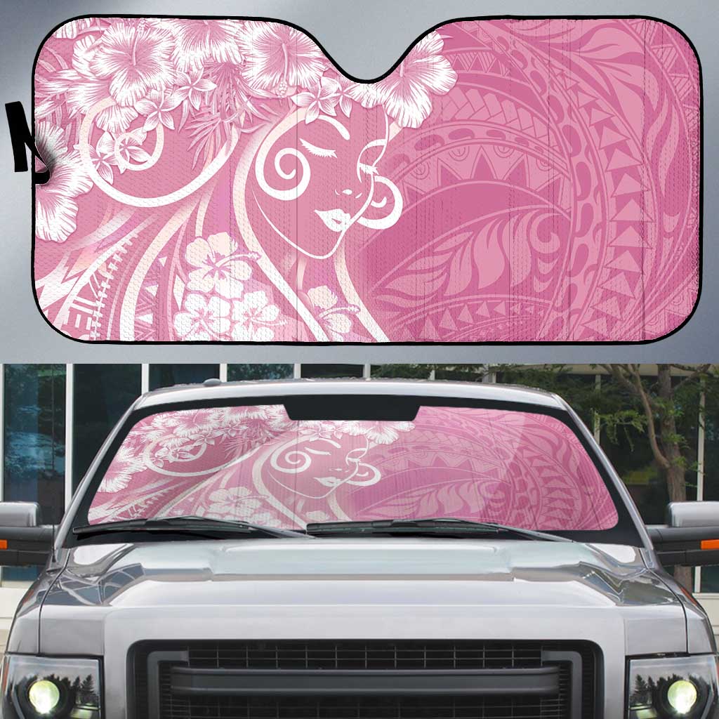 Polynesian Women's Day Auto Sun Shade Pink Hibiscus Flowers With Polynesian Pattern