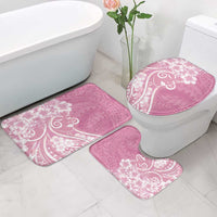 Polynesian Women's Day Bathroom Set Pink Hibiscus Flowers With Polynesian Pattern