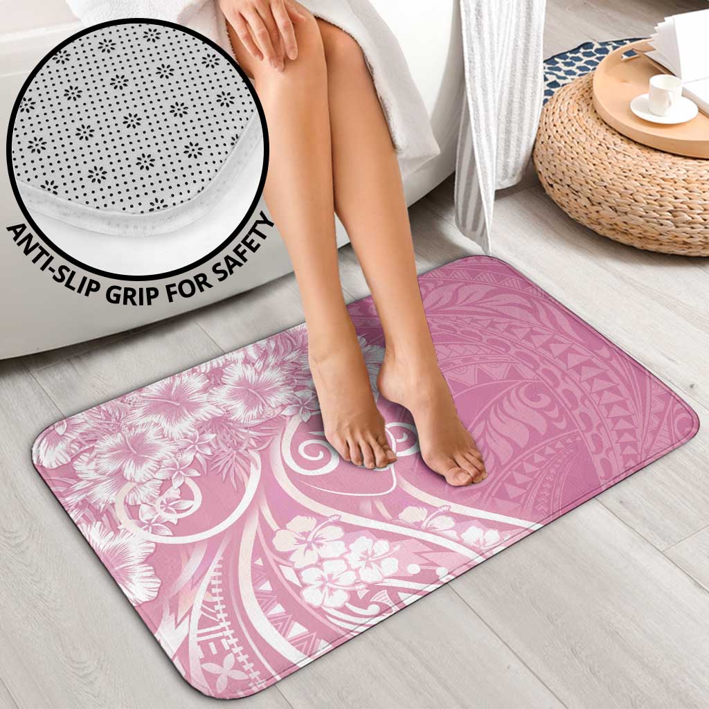 Polynesian Women's Day Bathroom Set Pink Hibiscus Flowers With Polynesian Pattern