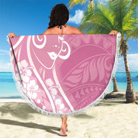 Polynesian Women's Day Beach Blanket Pink Hibiscus Flowers With Polynesian Pattern