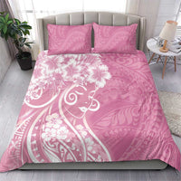 Polynesian Women's Day Bedding Set Pink Hibiscus Flowers With Polynesian Pattern