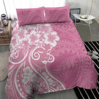 Polynesian Women's Day Bedding Set Pink Hibiscus Flowers With Polynesian Pattern